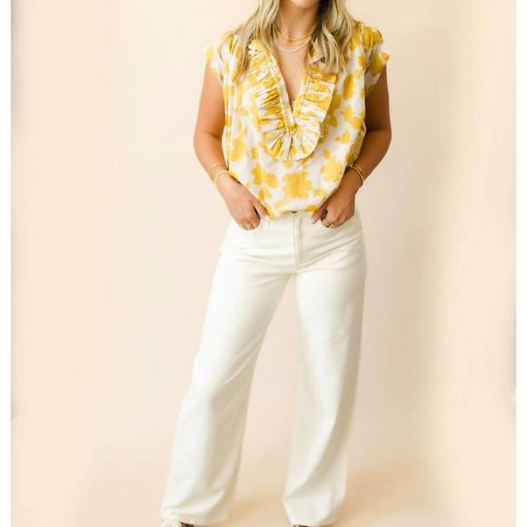 NEW A SHIRT THING logan floral top in mustard - Picture 2 of 3